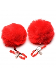 Красные зажимы на соски с помпонами Pom Pom - XR Brands - купить с доставкой в Тамбове