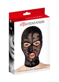Черная кружевная маска на голову с отверстиями для глаз и рта - Fetish Tentation - купить с доставкой в Тамбове