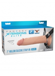 Телесный полый страпон на черных ремнях Hollow Silicone Strap-on - 17,8 см. - Pipedream - купить с доставкой в Тамбове