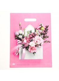 Розовый пакет с цветочным принтом и вырубной ручкой (40х31 см) - Сима-Ленд - купить с доставкой в Тамбове