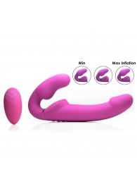 Розовый безремневой страпон с вибрацией и функцией расширения Inflatable Ergo-Fit Strapless Strap-On - XR Brands - купить с доставкой в Тамбове