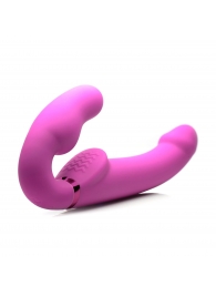 Розовый безремневой страпон с вибрацией и функцией расширения Inflatable Ergo-Fit Strapless Strap-On - XR Brands - купить с доставкой в Тамбове