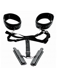 Черная бондажная система Acquire Easy Access Thigh Harness with Wrist Cuffs - XR Brands - купить с доставкой в Тамбове