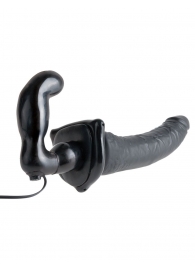 Черный страпон с вагинальной пробкой Deluxe Vibrating Penetrix Strap-On - 19 см. - Pipedream - купить с доставкой в Тамбове