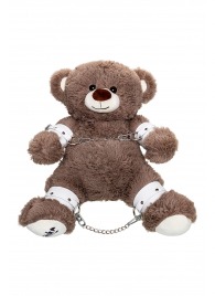 Бондажный набор: бурый мишка с белыми оковами и наручниками - Pecado - купить с доставкой в Тамбове