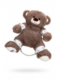 Бондажный набор: бурый мишка с белыми оковами и наручниками - Pecado - купить с доставкой в Тамбове