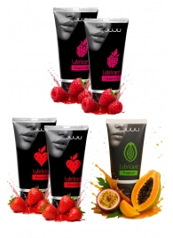 Набор из 5 съедобных лубрикантов JUJU (клубника х 2, малина х 2, тропические фрукты) - JuJu - купить с доставкой в Тамбове