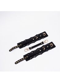 Черный кожаные оковы с узорами и золотистой фурнитурой - Crazy Handmade - купить с доставкой в Тамбове