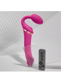Ярко-розовый безремневой страпон Multi Orgasm Bendable Strap-On size L с клиторальной стимуляцией - Strap-on-me - купить с доставкой в Тамбове