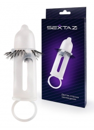 Эластичная насадка на пенис с подхватом мошонки и стимулирующими «ресничками» - Sextaz - в Тамбове купить с доставкой