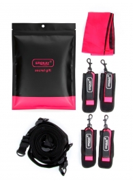 Черно-розовый эротический набор: фиксатор, оковы, наручники, повязка - Erokay - купить с доставкой в Тамбове