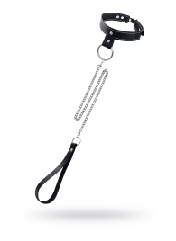 Черный узкий однослойный ошейник с серебристым поводком-цепочкой - Pecado - купить с доставкой в Тамбове