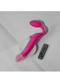 Ярко-розовый безремневой страпон Strap-on-me Vibrating Bendable Strap-On size M - Strap-on-me - купить с доставкой в Тамбове