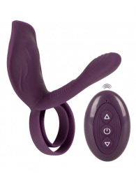 Фиолетовая насадка на член с клиторальным отростком и пультом ДУ RC Couple’s Vibrator 2 - Orion - в Тамбове купить с доставкой
