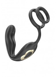 Черная анальная пробка с вращением и эрекционными кольцами - Ibiza - в Тамбове купить с доставкой