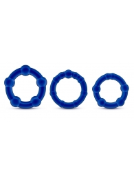 Набор из 3 синих эрекционных колец Stay Hard Beaded Cockrings - Blush Novelties - в Тамбове купить с доставкой