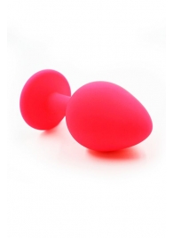 Розовая силиконовая анальная пробка с красным кристаллом - 7 см. - Kanikule - купить с доставкой в Тамбове