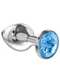 Большая серебристая анальная пробка Diamond Light blue Sparkle Large с голубым кристаллом - 8 см. - Lola Games - купить с доставкой в Тамбове