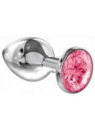 Большая серебристая анальная пробка Diamond Pink Sparkle Large с розовым кристаллом - 8 см. - Lola Games - купить с доставкой в Тамбове