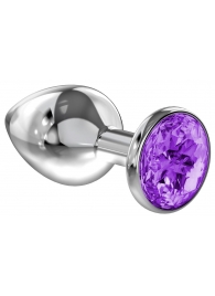 Большая серебристая анальная пробка Diamond Purple Sparkle Large с фиолетовым кристаллом - 8 см. - Lola Games - купить с доставкой в Тамбове