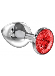 Большая серебристая анальная пробка Diamond Red Sparkle Large с красным кристаллом - 8 см. - Lola Games - купить с доставкой в Тамбове