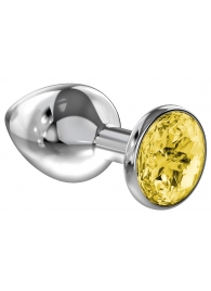 Большая серебристая анальная пробка Diamond Yellow Sparkle Large с жёлтым кристаллом - 8 см. - Lola Games - купить с доставкой в Тамбове