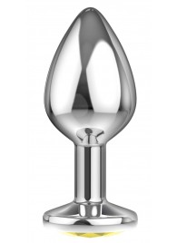 Малая серебристая анальная пробка Diamond Yellow Sparkle Small с жёлтым кристаллом - 7 см. - Lola Games - купить с доставкой в Тамбове