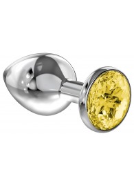Малая серебристая анальная пробка Diamond Yellow Sparkle Small с жёлтым кристаллом - 7 см. - Lola Games - купить с доставкой в Тамбове