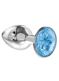 Малая серебристая анальная пробка Diamond Light blue Sparkle Small с голубым кристаллом - 7 см. - Lola Games - купить с доставкой в Тамбове