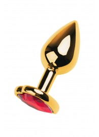 Золотистая анальная пробка с кристаллом-сердцем - 7,5 см. - ToyFa - купить с доставкой в Тамбове