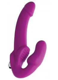 Ярко-розовый безремневой вибрострапон Evoke Vibrating Strapless Silicone Strap-on Dildo - XR Brands - купить с доставкой в Тамбове