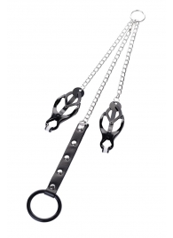 Черно-серебристые зажимы для сосков с кольцом для пениса TOYFA Metal - ToyFa - купить с доставкой в Тамбове