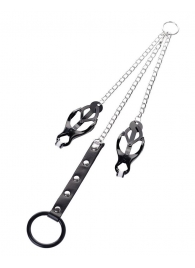 Черно-серебристые зажимы для сосков с кольцом для пениса TOYFA Metal - ToyFa - купить с доставкой в Тамбове