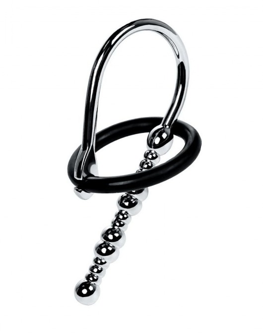 Серебристый уретральный плаг-бусины TOYFA Metal с мягким фиксириющим кольцом - ToyFa - купить с доставкой в Тамбове