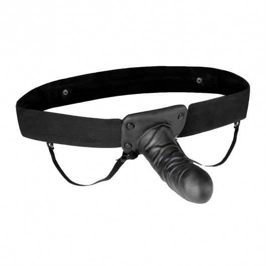 Чёрный полый страпон с вибрацией Unisex Vibrating Hollow Strap-On - 14 см. - Lux Fetish - купить с доставкой в Тамбове