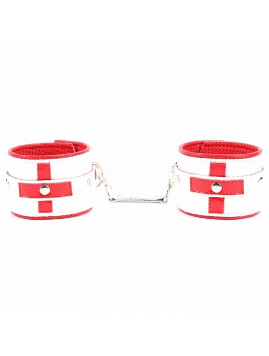 Бело-красные кожаные наручники для медсестры - БДСМ Арсенал - купить с доставкой в Тамбове