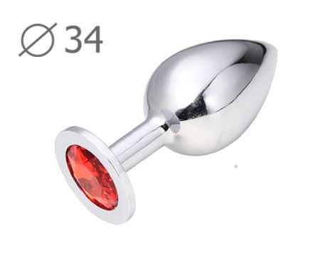 Коническая серебристая анальная втулка с красным кристаллом - 8,2 см. - Anal Jewelry Plug - купить с доставкой в Тамбове