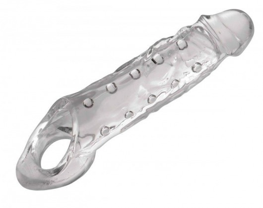 Прозразная закрытая насадка на пенис с поддержкой мошонки Clearly Ample Penis Enhancer - 22 см. - XR Brands - в Тамбове купить с доставкой