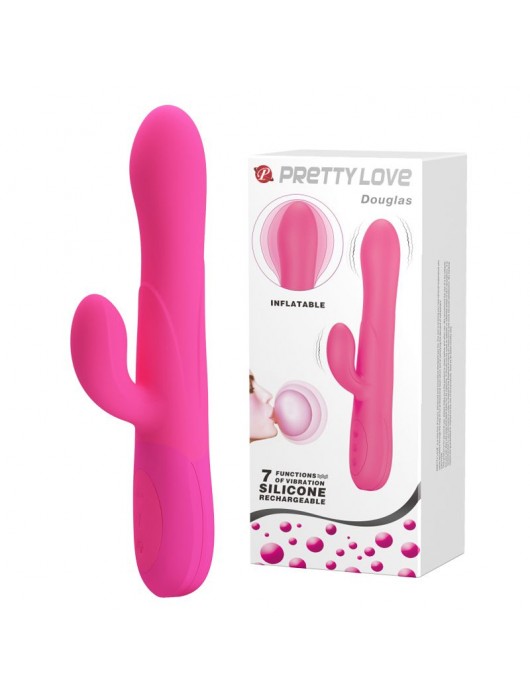 Розовый вибратор Douglas с клиторальным отростком и функцией расширения - 24,9 см. - Baile