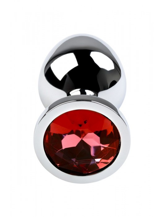 Серебристая коническая анальная пробка с красным кристаллом - 8 см. - ToyFa - купить с доставкой в Тамбове