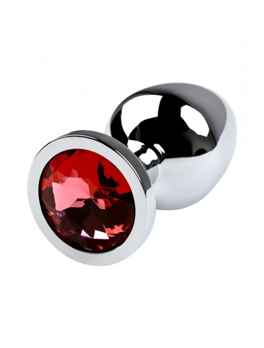 Серебристая коническая анальная пробка с красным кристаллом - 8 см. - ToyFa - купить с доставкой в Тамбове