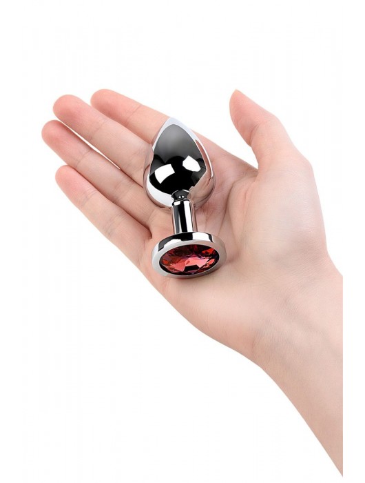 Серебристая коническая анальная пробка с красным кристаллом - 8 см. - ToyFa - купить с доставкой в Тамбове