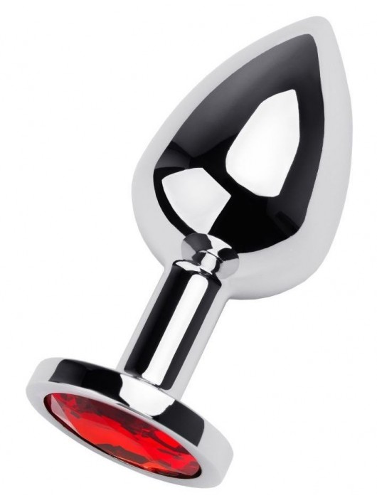 Серебристая коническая анальная пробка с красным кристаллом - 8 см. - ToyFa - купить с доставкой в Тамбове