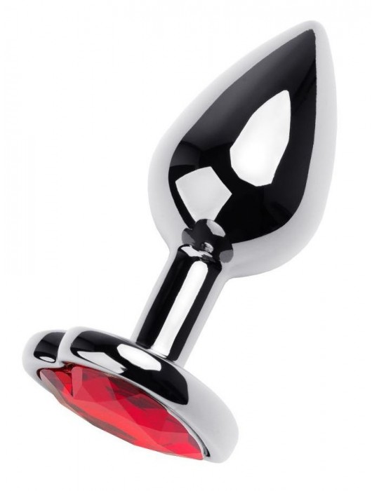 Серебристая коническая анальная пробка с красным кристаллом-сердечком - 7 см. - ToyFa - купить с доставкой в Тамбове