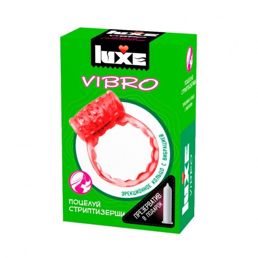 Розовое эрекционное виброкольцо Luxe VIBRO  Поцелуй стриптизёрши  + презерватив - Luxe - в Тамбове купить с доставкой