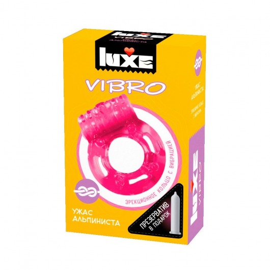 Розовое эрекционное виброкольцо Luxe VIBRO  Ужас Альпиниста  + презерватив - Luxe - в Тамбове купить с доставкой