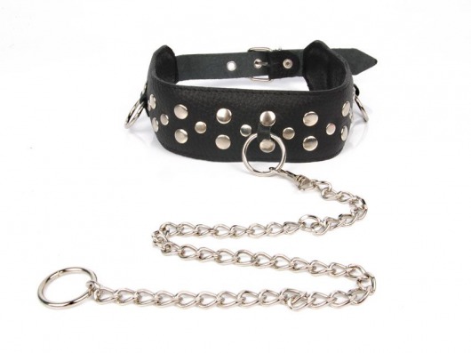 Черный ошейник с заклепками с металлическим поводком-цепочкой - Notabu - купить с доставкой в Тамбове