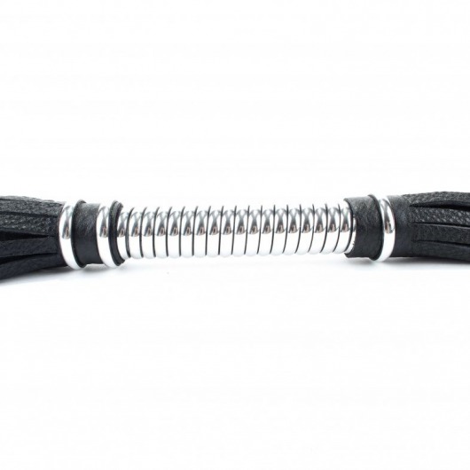 Черная длинная плеть с серебристой ручкой - 56 см. - БДСМ Арсенал - купить с доставкой в Тамбове