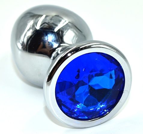 Серебристая анальная пробка из нержавеющей стали с синим кристаллом - 8,5 см. - Kanikule - купить с доставкой в Тамбове