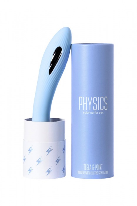 Голубой силиконовый вибратор с электростимуляцией TESLA G-POINT - 21 см. - ToyFa - купить с доставкой в Тамбове